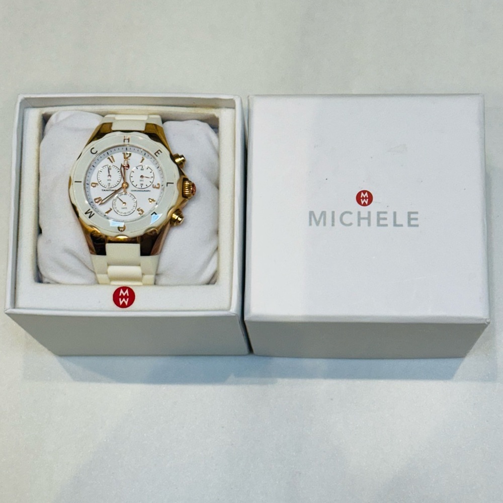 Michele White/Rose Gold Tahitian Jelly Bean Watch